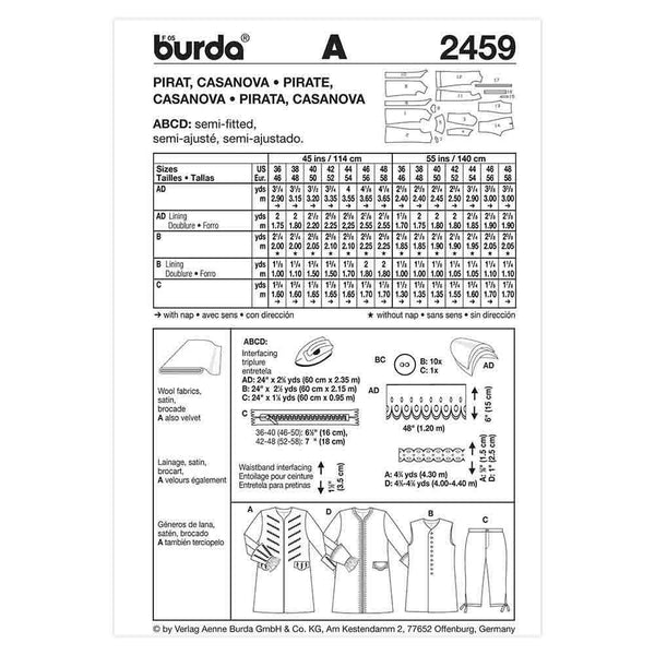 Pattern, Burda, 2459, Costume Men's Pirate