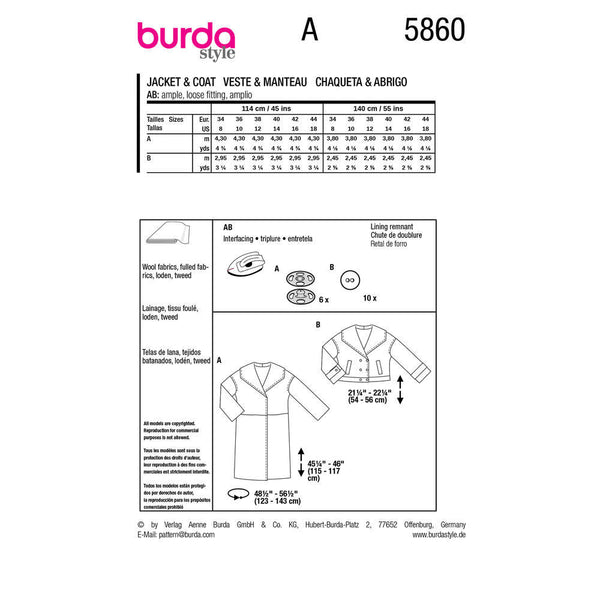 Pattern, Burda, 5860, Jacket and Coat