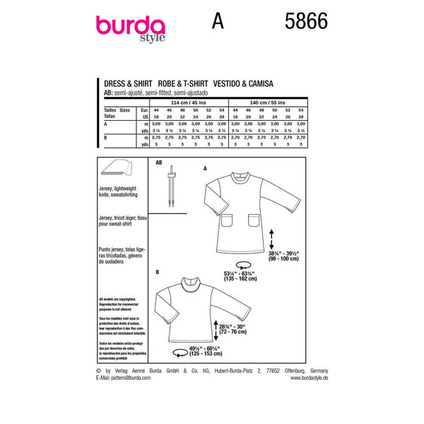 Pattern, Burda, 5866, Knit Dress and Top