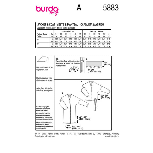 Pattern, Burda, 5883, Jacket and Coat