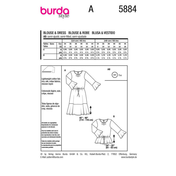 Pattern, Burda, 5884, Blouse and Dress