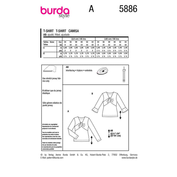 Pattern, Burda, 5886, Jersey Knit Top