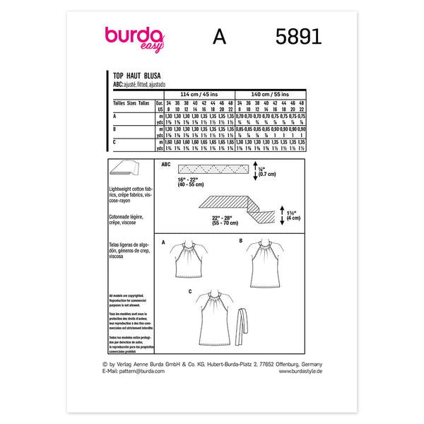 Pattern, Burda, 5891, Ladies Halter Top
