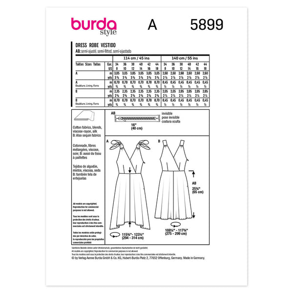 Pattern, Burda, 5899, V-neck Sleeveless Dress with Full Skirt