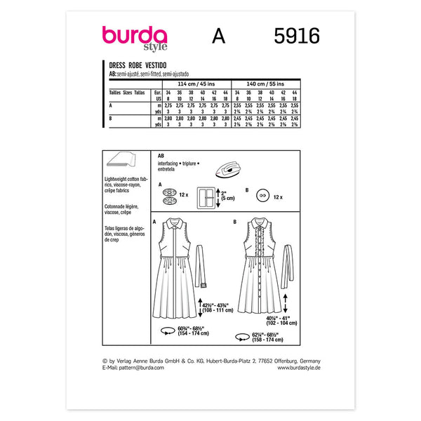 Pattern, Burda, 5916, Sleeveless Dress with Full Skirt