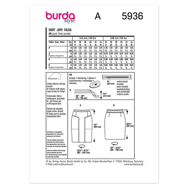 Pattern, Burda, 5936, Pencil Skirt