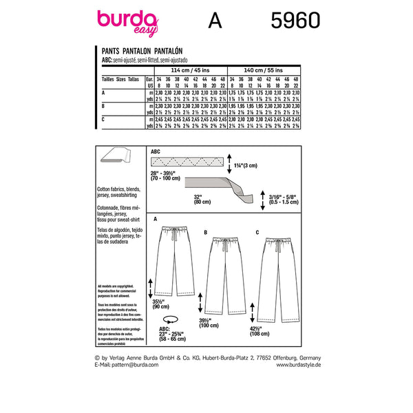 Pattern, Burda, 5960, Trousers/Pants