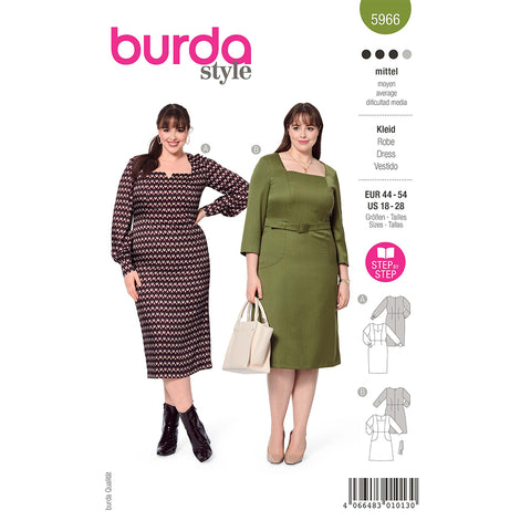 Pattern, Burda, 5966, Square Neckline Dress with Panel Seams