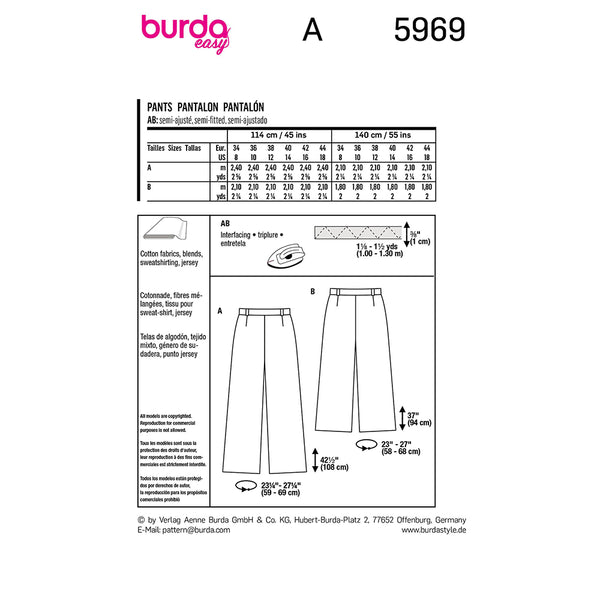 Pattern, Burda, 5969, Trousers/Pants - with Back Elastic Waistband, Wide Legs