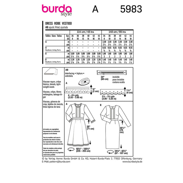 Pattern, Burda, 5983, Dress with Waistband and a Wide or Narrow Skirt
