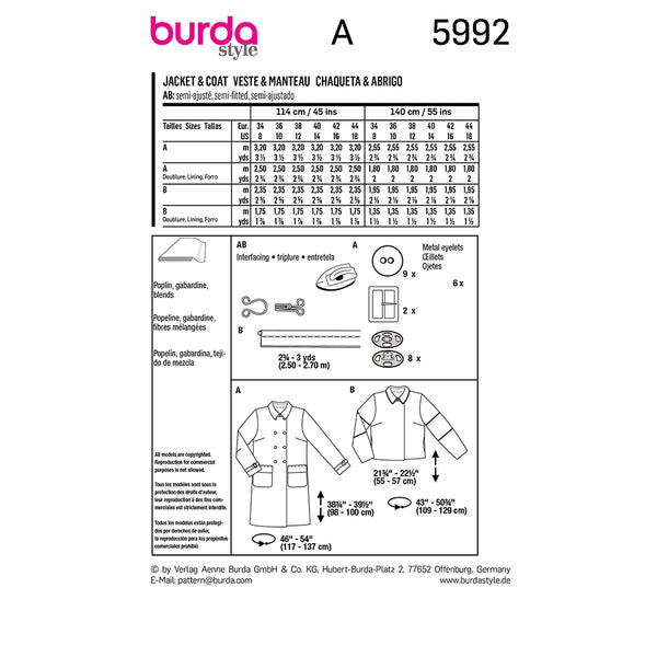 Pattern, Burda, 5992, Jacket & Coat - Double Breasted