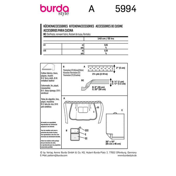 Pattern, Burda, 5994, Kitchen Accessories