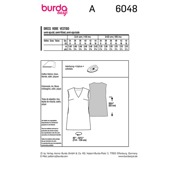 Pattern, Burda, 6048, Shift Dress with V-Neck
