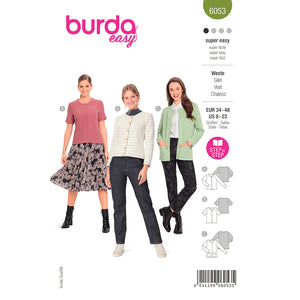 Pattern, Burda, 6053, Knit Cardigan with Rounded Neckline