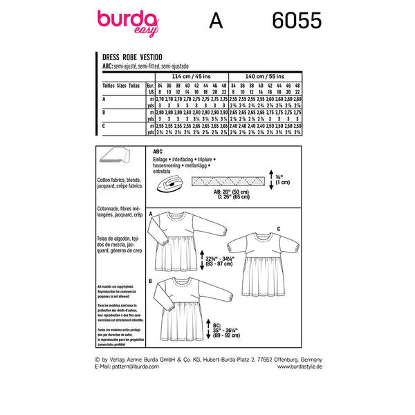 Pattern, Burda, 6055, Dress with Gathered Skirt