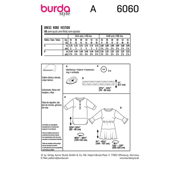 Pattern, Burda, 6060, Tunic Top with Bands / Dress with Flounces and Elastic Waist