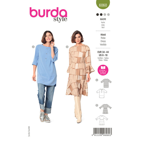 Pattern, Burda, 6060, Tunic Top with Bands / Dress with Flounces and Elastic Waist