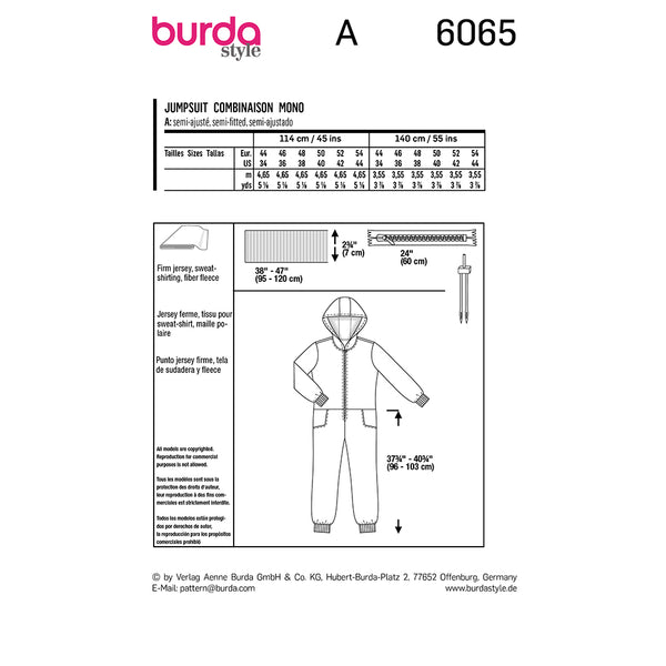 Pattern, Burda, 6065, Overalls for Men with Hood