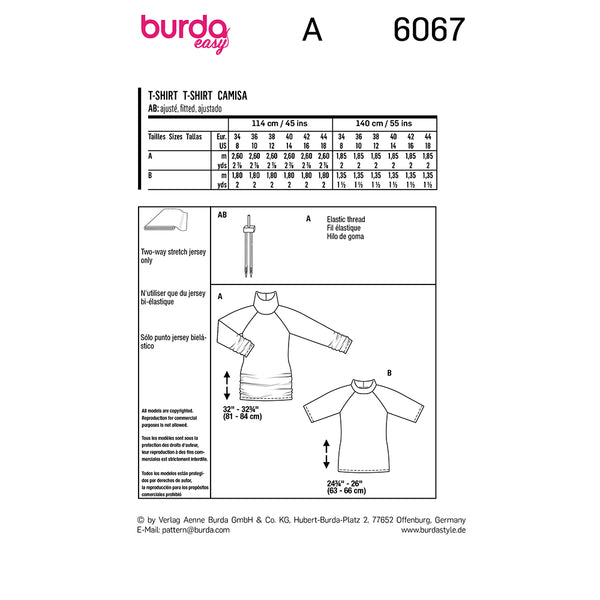 Pattern, Burda, 6067, Top with Raglan Sleeves