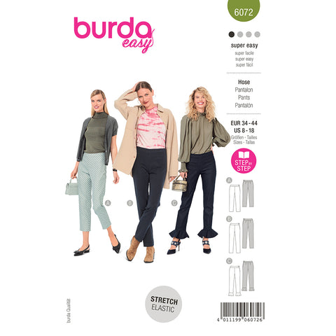 Pattern, Burda, 6072, Trousers/Pants in a Narrow Cut with a Side Zipper
