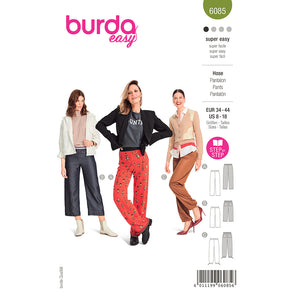 Pattern, Burda, 6085, Straight Leg Pants/Trousers with Stretch Waistband