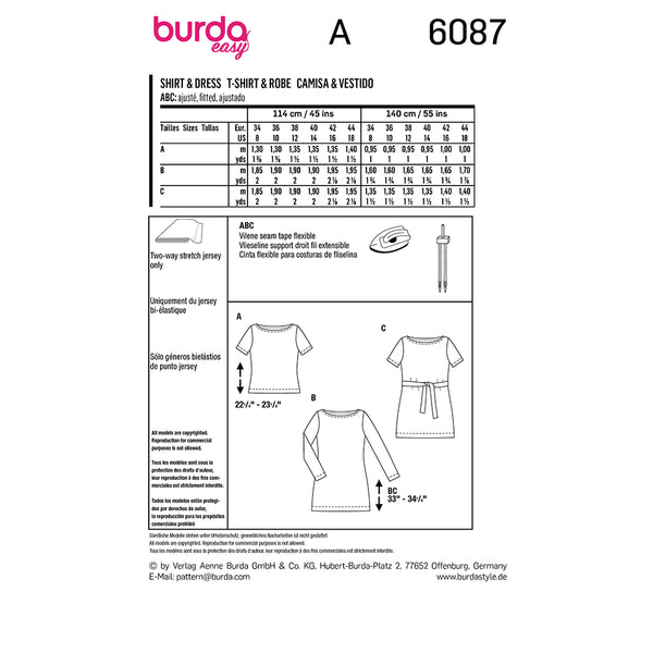 Pattern, Burda, 6087, Figure Fitting with a Scooped Neckline