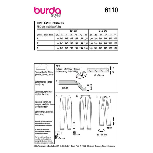 Pattern, Burda, 6110, Trousers/Pants