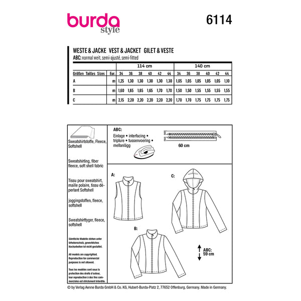 Pattern, Burda, 6114, Waistcoat/Vest, Jacket
