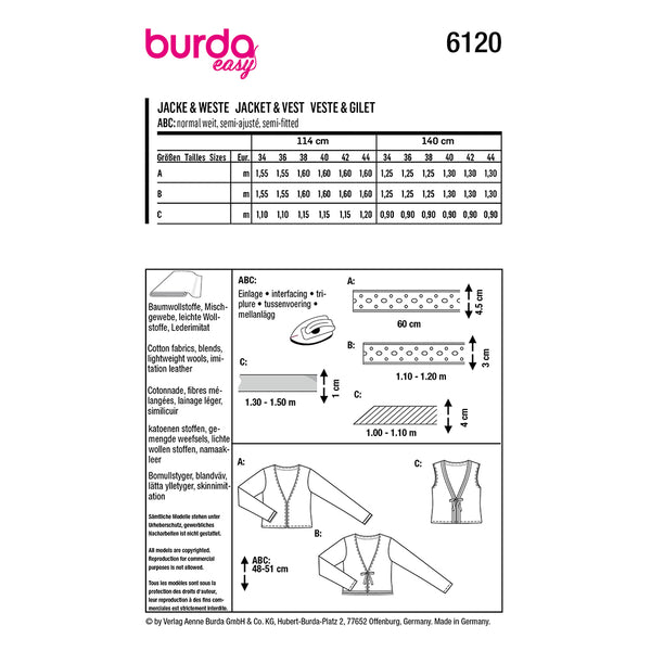 Pattern, Burda, 6120, Jacket, Vest