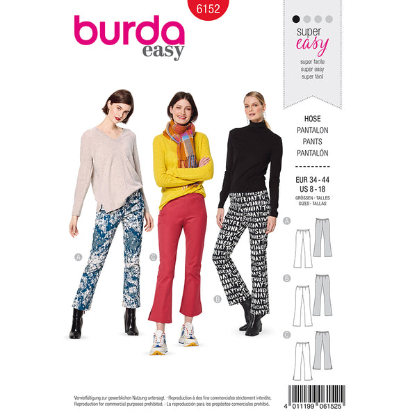 Pattern, Burda, 6152, Flared trousers/pants with a waistband and side zipper