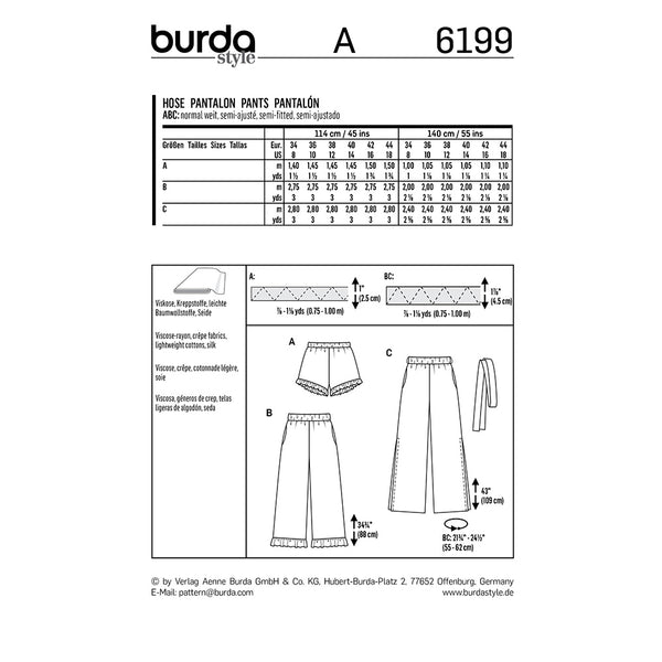 Pattern, Burda, 6199, Trousers/Pants – Short
