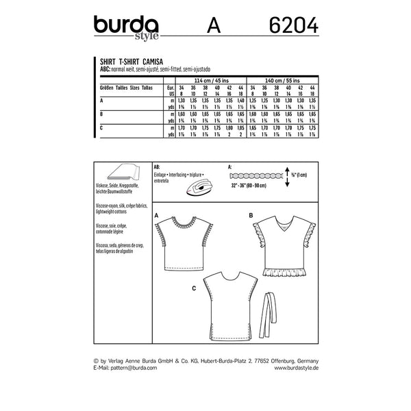 Pattern, Burda, 6204, Blouse Shirt