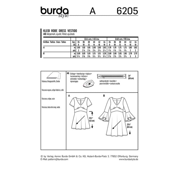 Pattern, Burda, 6205, Dress with Empire Waist