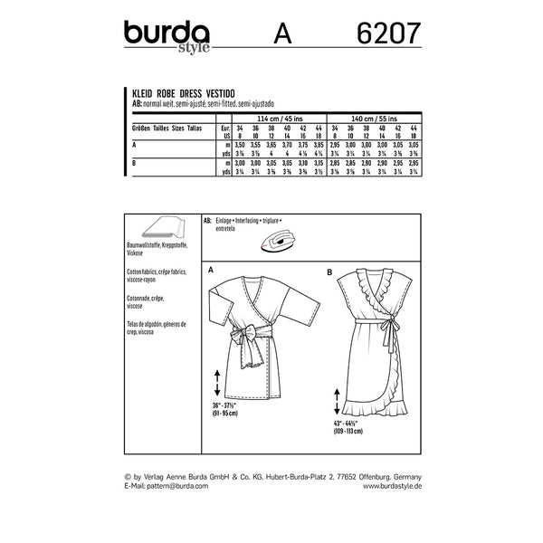 Pattern, Burda, 6207, Wrap Dress with Tie Bands