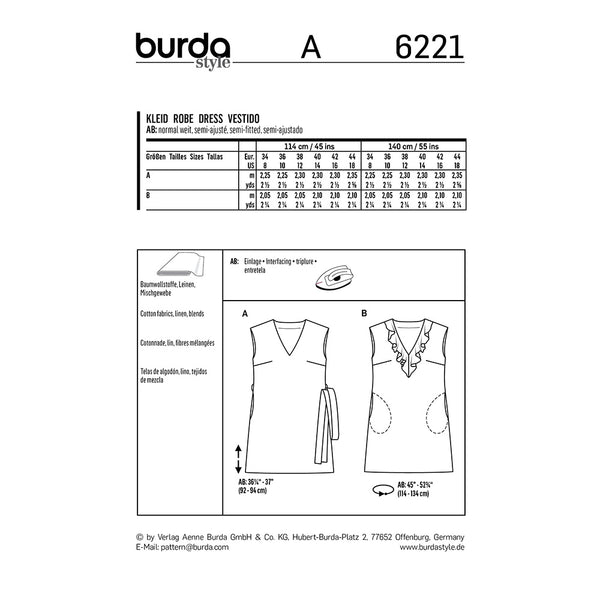 Pattern, Burda, 6221, Sleeveless Dress with V–Neck