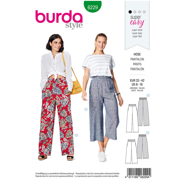 Pattern, Burda, 6229, Trousers/Pants with Elastic Waist