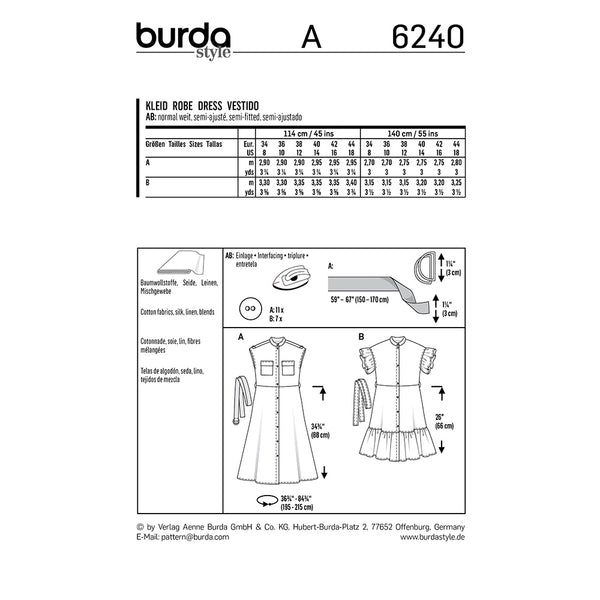Pattern, Burda, 6240, Dress with Button Fastening