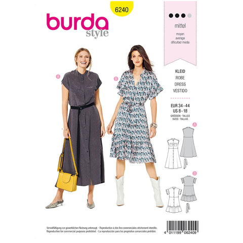 Pattern, Burda, 6240, Dress with Button Fastening