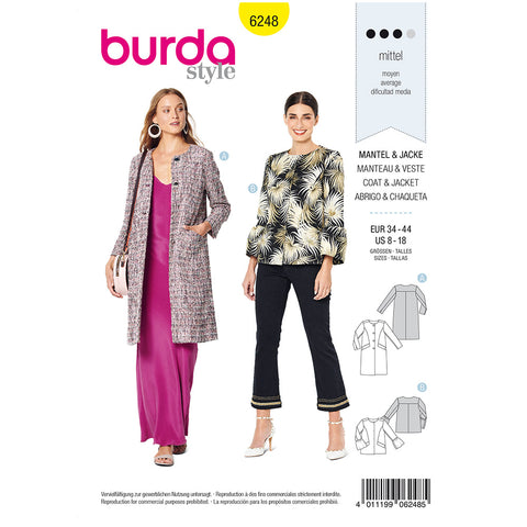 Pattern, Burda, 6248, Coat/Jacket – Collarless