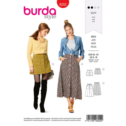 Pattern, Burda, 6252, Skirt - Flared - Front Button Down Fastening