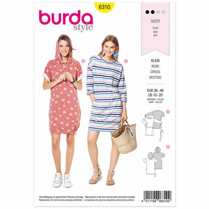 Pattern, Burda, 6310, Shirt Dress - Hooded Dress - Drawstring Casing