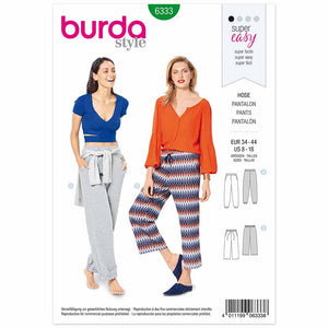 Pattern, Burda, 6333, Jogging Pants with Elastic and Drawstring Waist - Pockets