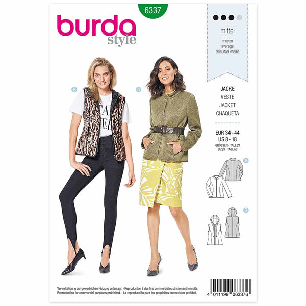 Pattern, Burda, 6337, Quilted Jacket with Zip Fastening - Hooded Vest