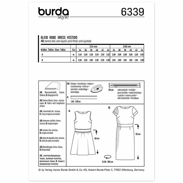Pattern, Burda, 6339, Dress with Waistband - Shallow Neckline