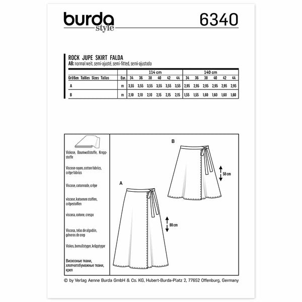 Pattern, Burda, 6340, Wrap Skirt