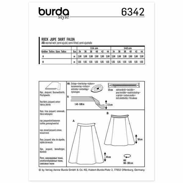 Pattern, Burda, 6342, A-Line Skirt