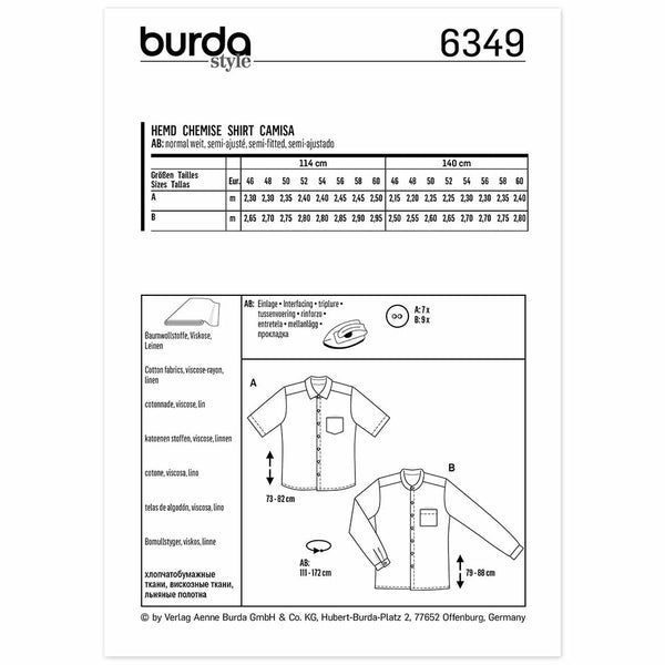 Pattern, Burda, 6349, Men's Shirt