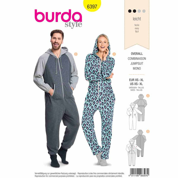 Pattern, Burda, 6397, Hooded Jumpsuit Unisex Onesie