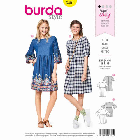 Pattern, Burda, 6401, Youthful Dress - Gathered Skirt - Wide Sleeves