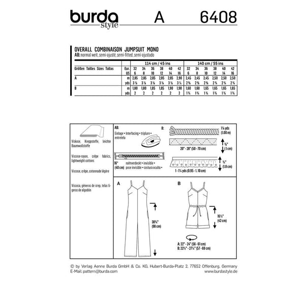 Pattern, Burda, 6408, Jumpsuit with Straps